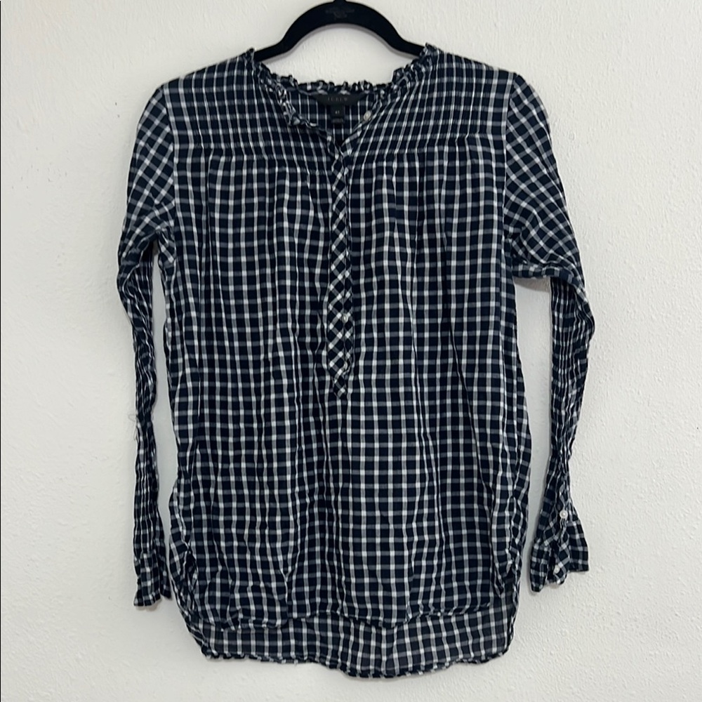 J. Crew Black and White Ruffled Bib Collar Blouse